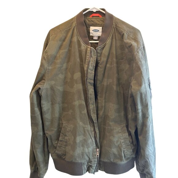 Old Navy Mens Camouflage Bomber Jacket Size XL Cotton & Polyester Blend Green - Picture 14 of 16